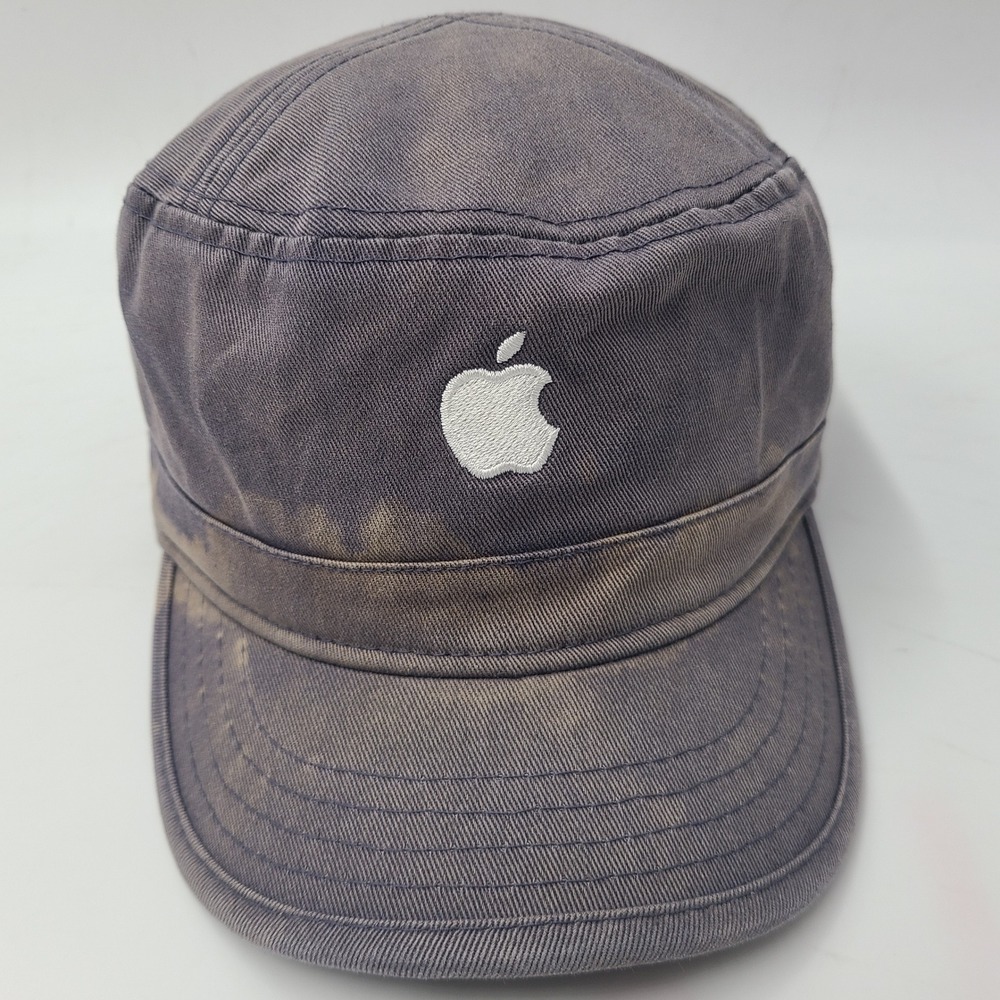 Apple Hat Adjustable Blue Distressed Cadet Military Army Cap Tech Logo Promo Men - Picture 2 of 14
